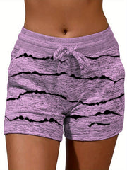  Colorblock Stripe Print Skinny Stretch Leggings Shorts