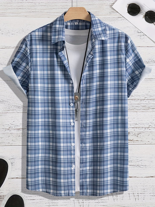Men's Plaid Hawaiian Shirt Short Sleeve