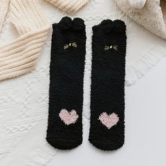 Heart Print Plush Socks Cozy Fluffy Mid Tube Socks Women's Stockings