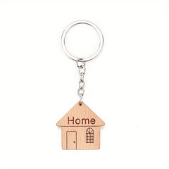Cartoon Home Keychain Wooden Key Ring Purse Bag Backpack Car Key Charm Gift