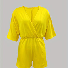 Short Sleeve Romper Jumpsuit Drawstring Waist Casual