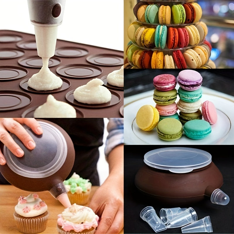 Macaron Making Kit 30 Cavity Silicone Mat Baking Pan and Pipping Pot