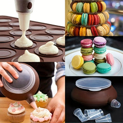 Macaron Making Kit 30 Cavity Silicone Mat Baking Pan and Pipping Pot