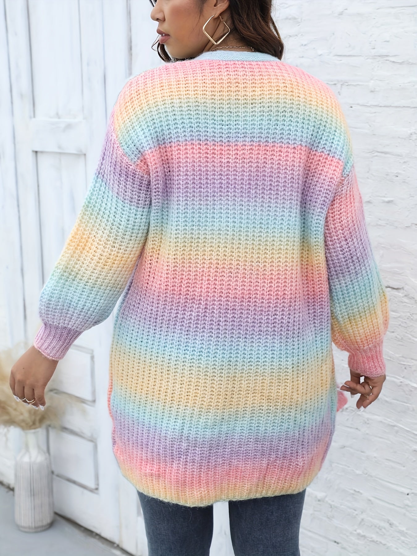  Rainbow Ombre Print Knit Cardigan