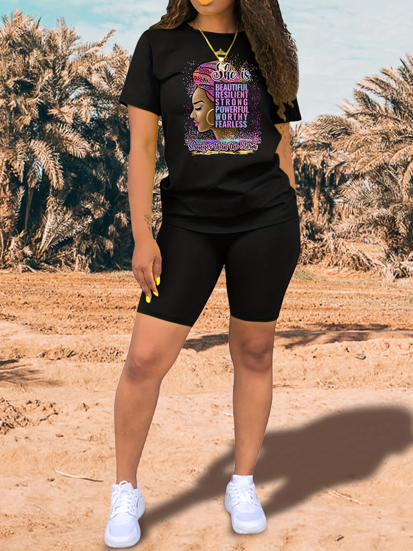 Two piece Set Casual Short Sleeve T shirt & Biker Shorts Outfits