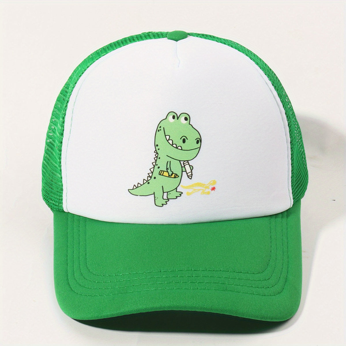 Green Dinosaur Trucker Hat Block Baseball Cap Adjustable Mesh Sunshade Dad Hat