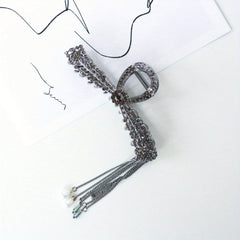 Metal Tassel Hair Claw Antique Pearl Rhinestone Hair Clip