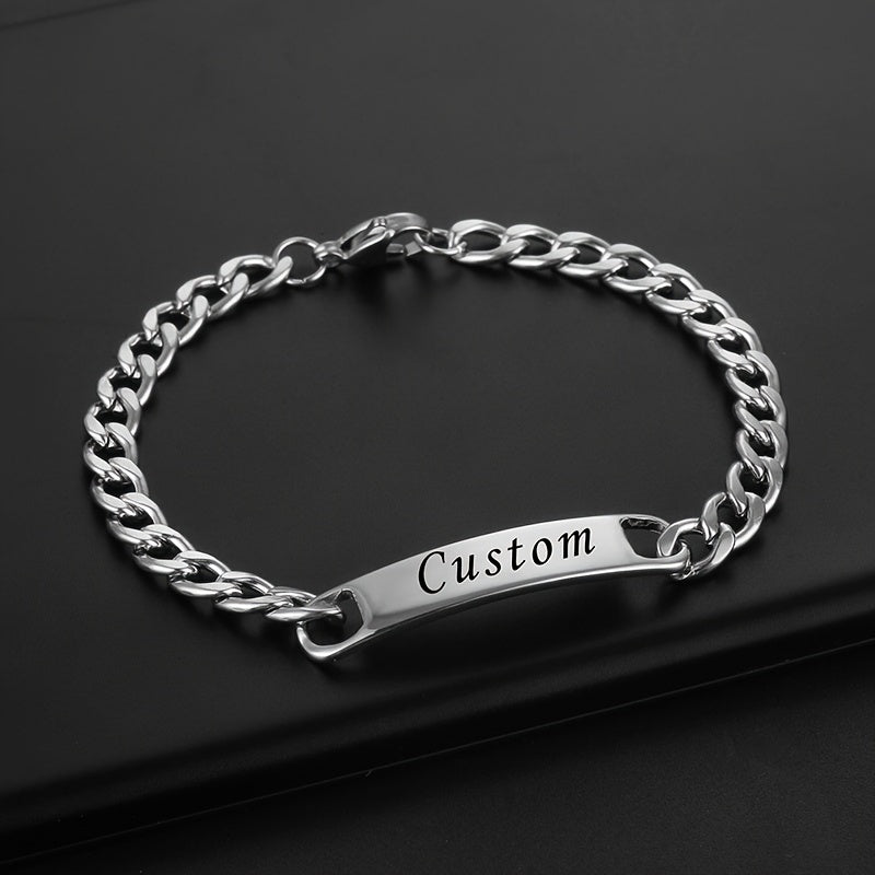 Personalized Name Men's Bracelet Engraved Stainless Steel Golden Nameplate Gift