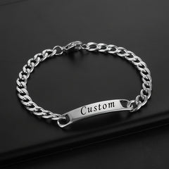 Personalized Name Men's Bracelet Engraved Stainless Steel Golden Nameplate Gift