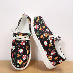 Women's Christmas Printed Lace up Non slip Sneakers Low Slip On Walking Shoes