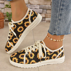 Women's Sunflower Print Sneakers Lace Up Casual Canvas Shoes