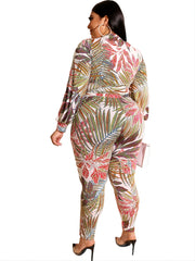  Tropical Print Zipper Front Jacket & Legging Set
