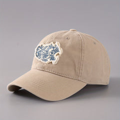 Fish Embroidery Patch Baseball Cap Vintage Washed Adjustable Dad Hats