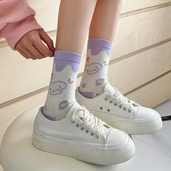 3 Pairs Cartoon Graffiti Mid Tube Socks Women's Stockings