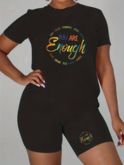  Graphic Print Tee & Biker Shorts Set
