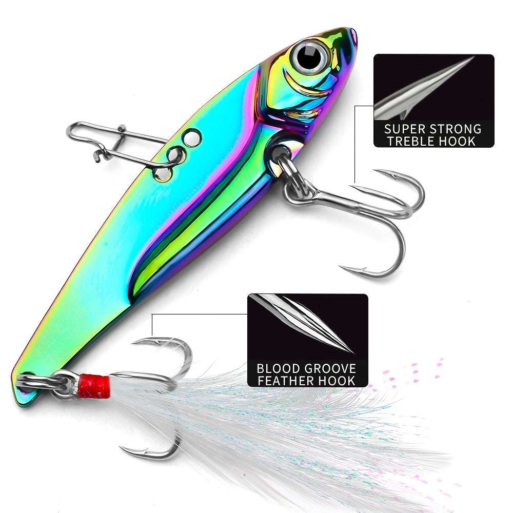 Reflective VIB Sequins Long Throw Lure with Feather Hook