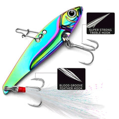 Reflective VIB Sequins Long Throw Lure with Feather Hook