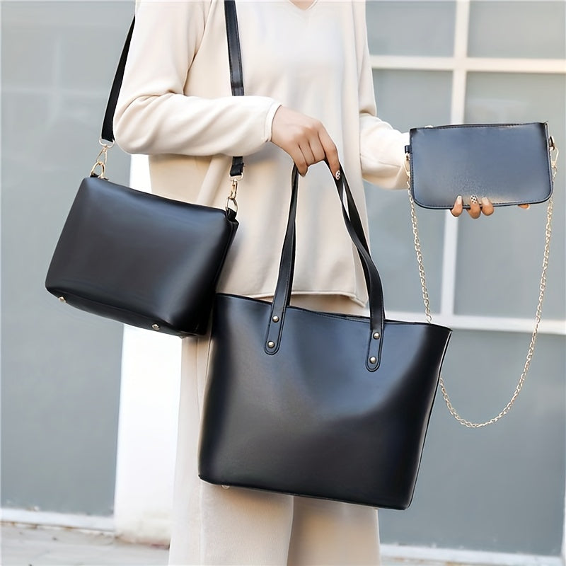3pcs PU Leather Bag Sets - Crossbody Bag, Wallet, Tote Bag