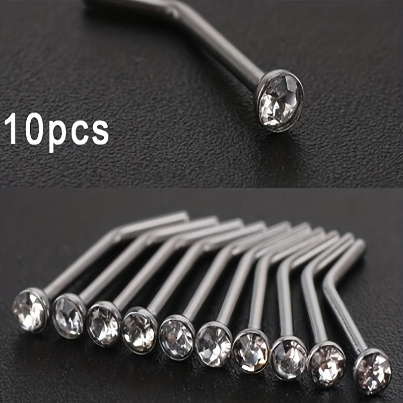 10pcs Stainless Steel 1.8mm Curved Nose Nail Ring Body Jewelry for Men