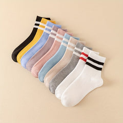 10 Pairs Striped Crew Socks Breathable Women's Stockings