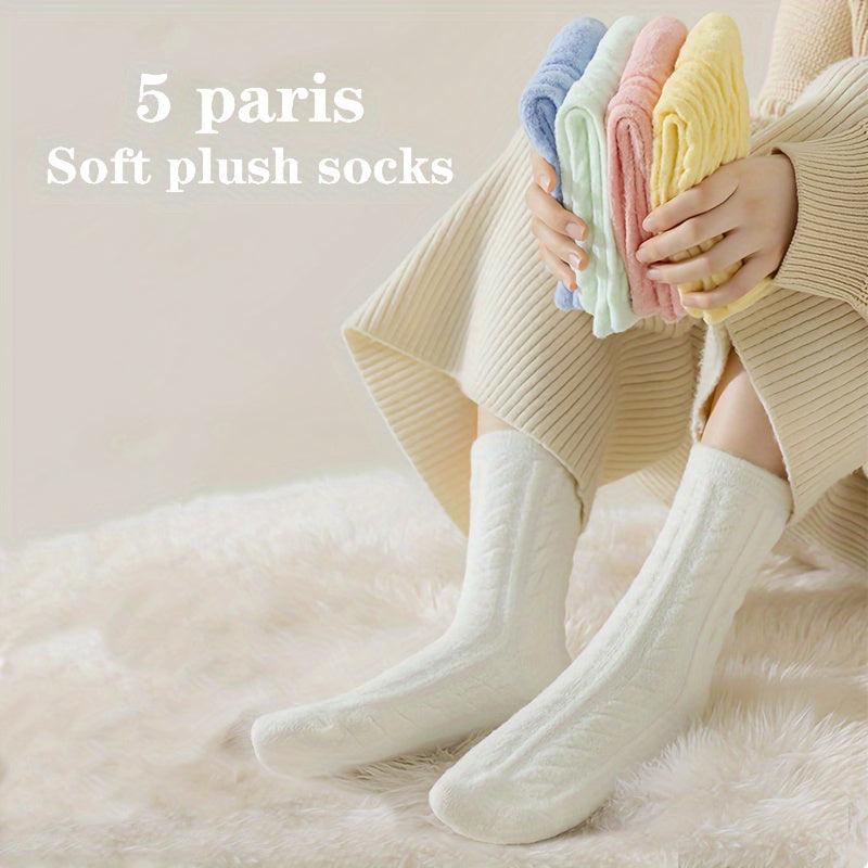 5 Pairs Twist Textured Mid Tube Socks Women's Stockings & Hosiery
