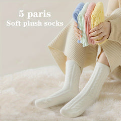5 Pairs Twist Textured Mid Tube Socks Women's Stockings & Hosiery