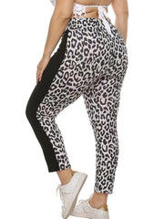  Colorblock Leopard Print High Rise Skinny Pants