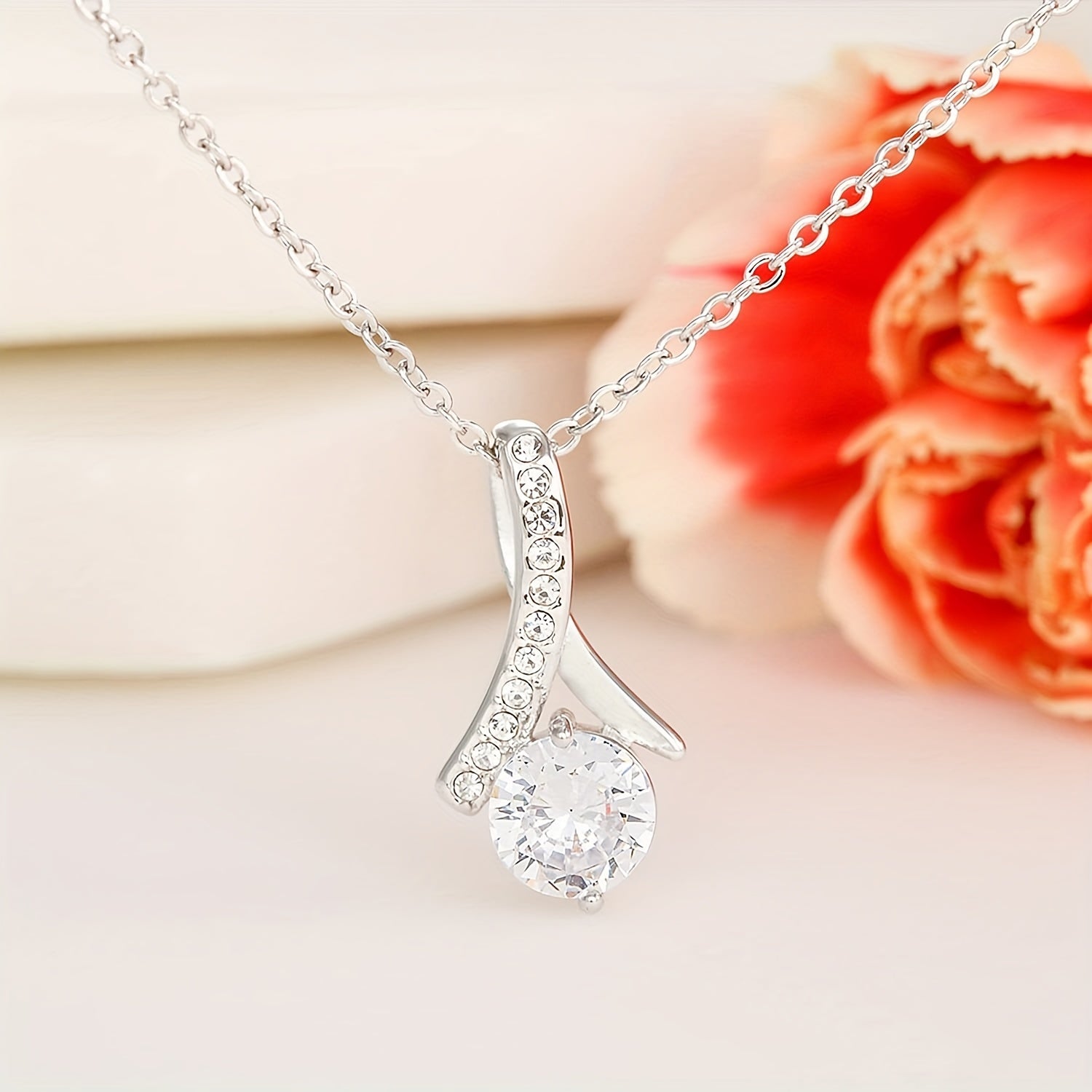 Water Drop Zirconia Necklace with Text Gift Card