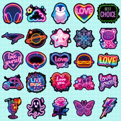 50pcs Neon Stickers Retro Colorful Graffiti Decals with Playful Designs
