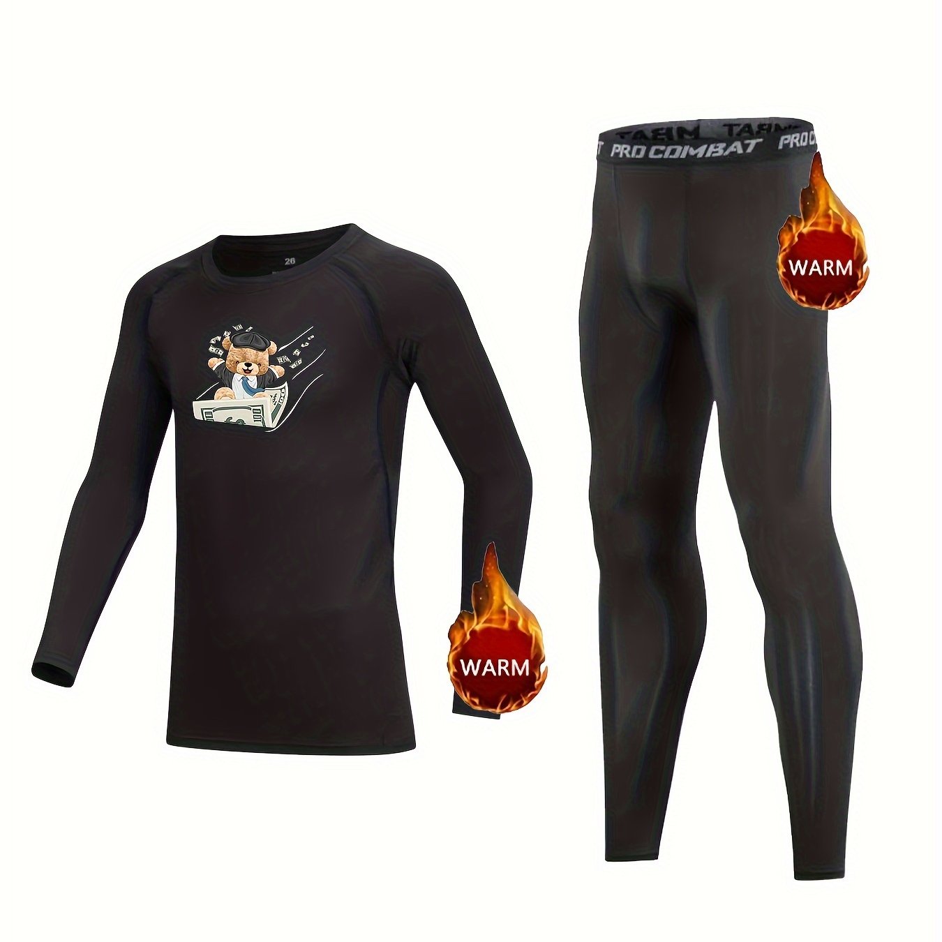 2pcs Kids Compression High Elastic Fleece Sets