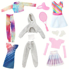 15pcs 5 Inch Doll Casual Sportswear Set-5 Outfits, Accessories, Hat, Racket, B