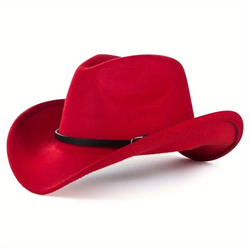 Classic Jazz Cowboy Hat Unisex Rolled Brim Western Felt Fedora Cap