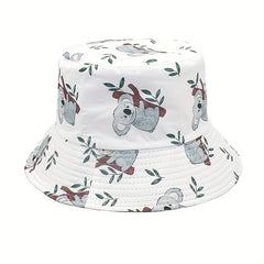 Koala Print Bucket Hat Reversible Cartoon Sunscreen Fisherman Cap