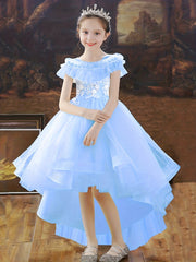Girls Flowers Embroidery High Low Party Dress