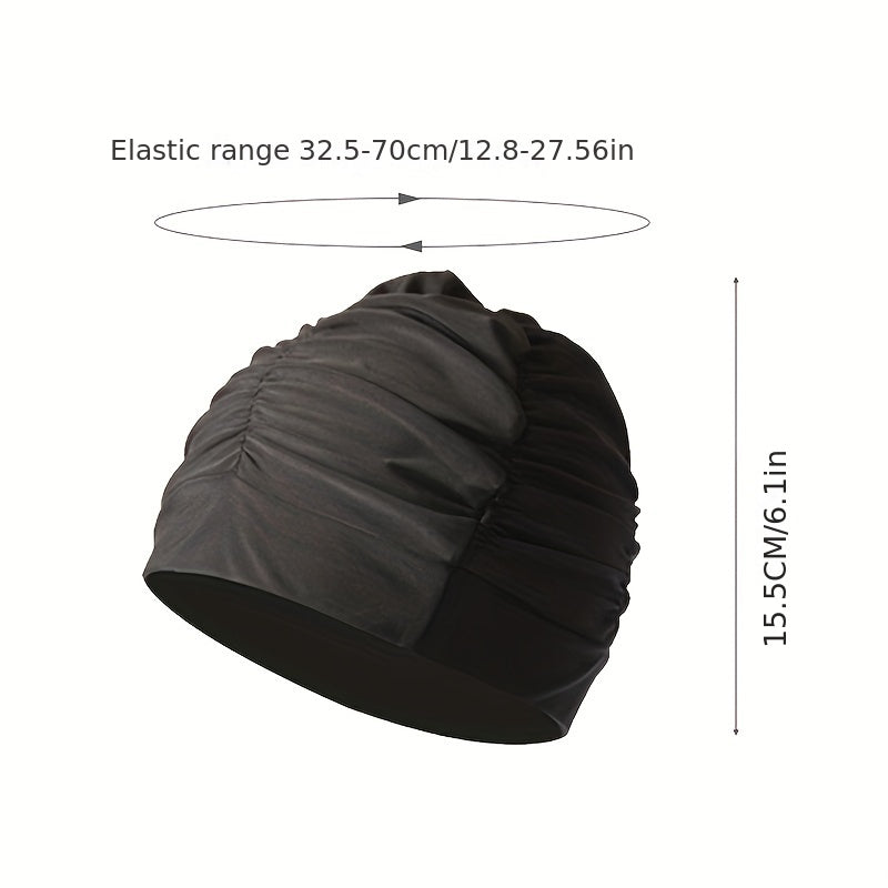 Ruched Solid Swim Cap Elastic Nylon Batch Cap for Women