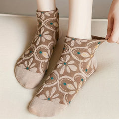 5 Pairs 3D Floral Textured Socks Retro Short Socks Women's Stockings