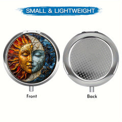 Sun Moon Art 3 Compartment Pill Box Wallet Portable Pocket Decoration Metal Medi