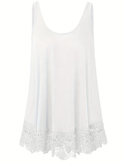  Solid Lace Trim Tank Top