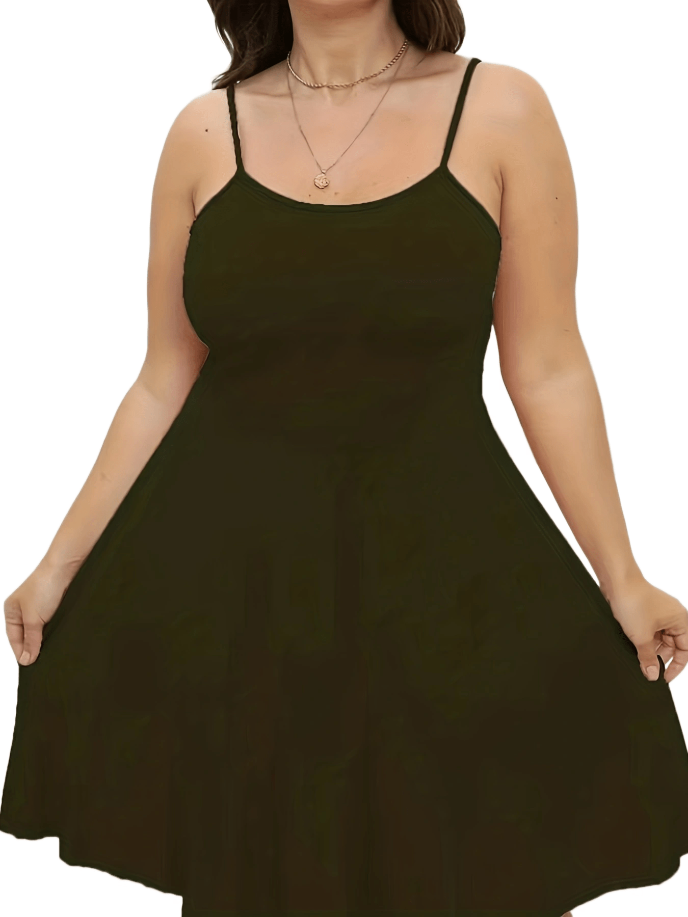  Solid Round Neck A-line Cami Dress