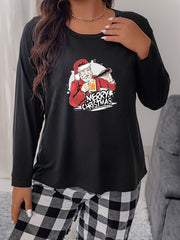  Christmas Santa Beer Print Long Sleeve Pajama Top