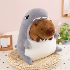 Shark Plush Toy with Capybara in Mouth Stuffed Animal Doll for Home Decor
