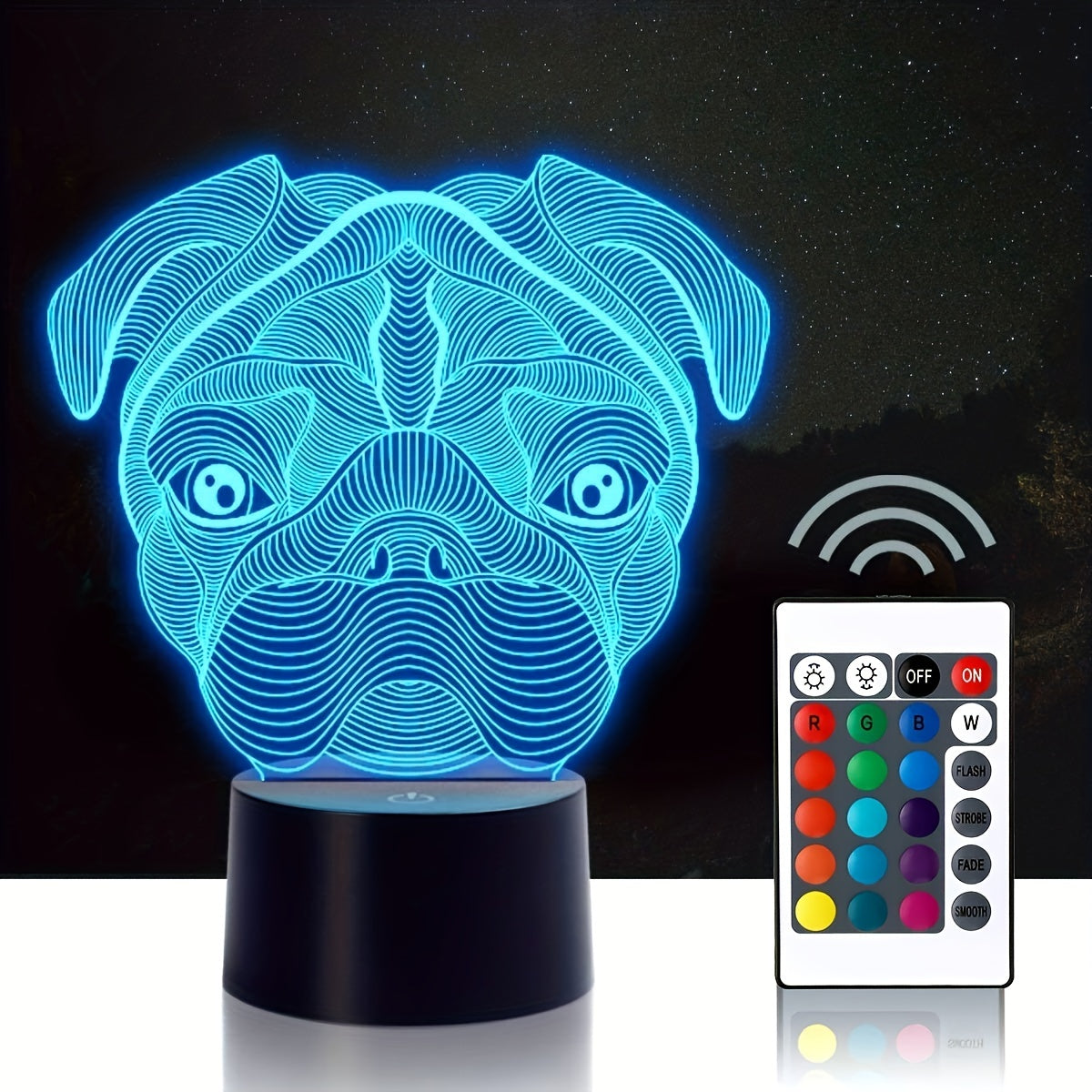 3D Dog Head Night Light Desk Lamp Dimmable 16 Colors Smart Touch Home Decor