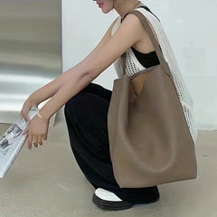 Large Capacity Bucket Bag Casual PU Leather Tote Shoulder Bag