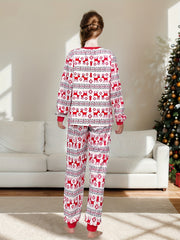 Christmas Elk Print Pajama Set Long Sleeve Top & Pants Women's Sleepwear