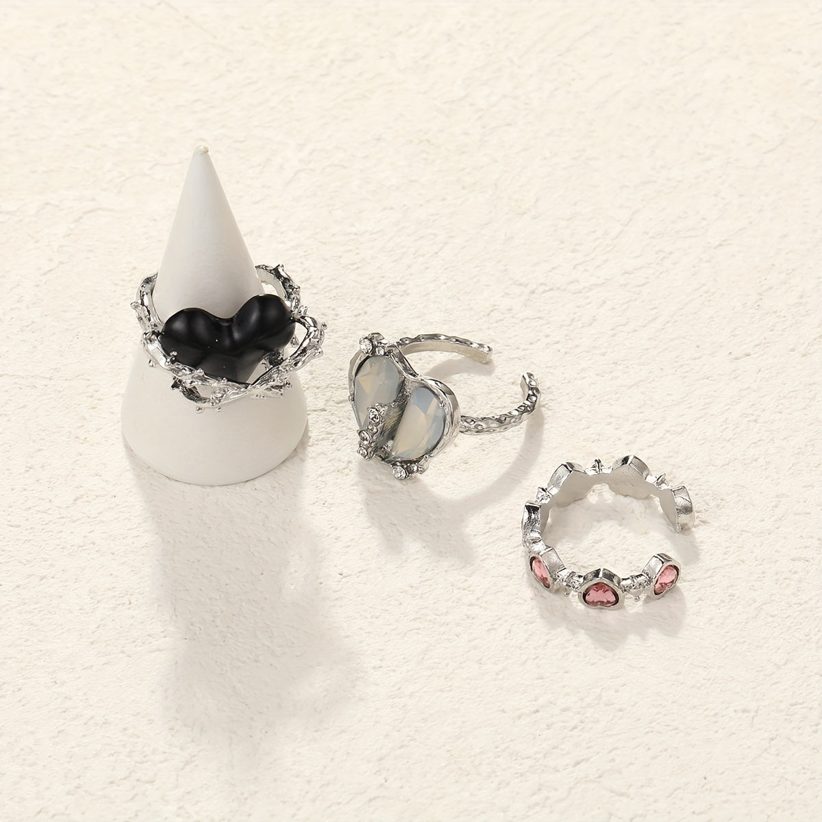 Y2k Sweet Heart Ring Inlaid Zircon Decor For Daily Outfits Lovely Gift