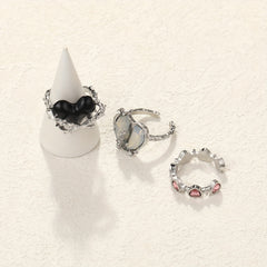 Y2k Sweet Heart Ring Inlaid Zircon Decor For Daily Outfits Lovely Gift