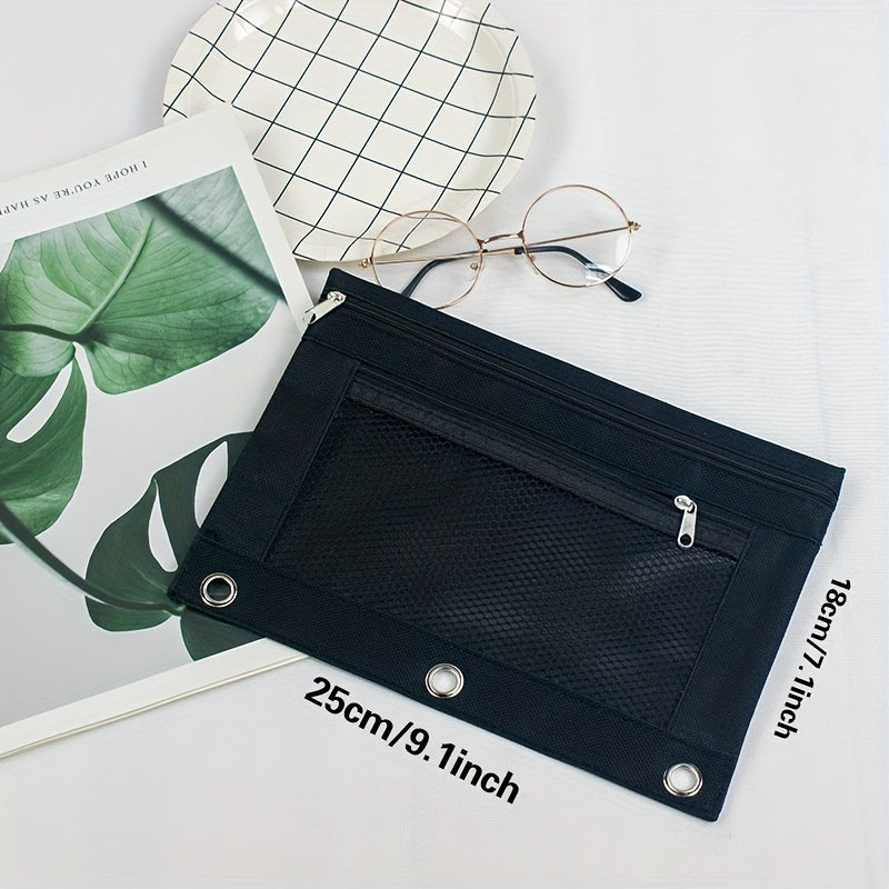 6-Piece Binder Pencil Case with Zipper & Rivet Reinforcement