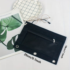 6-Piece Binder Pencil Case with Zipper & Rivet Reinforcement