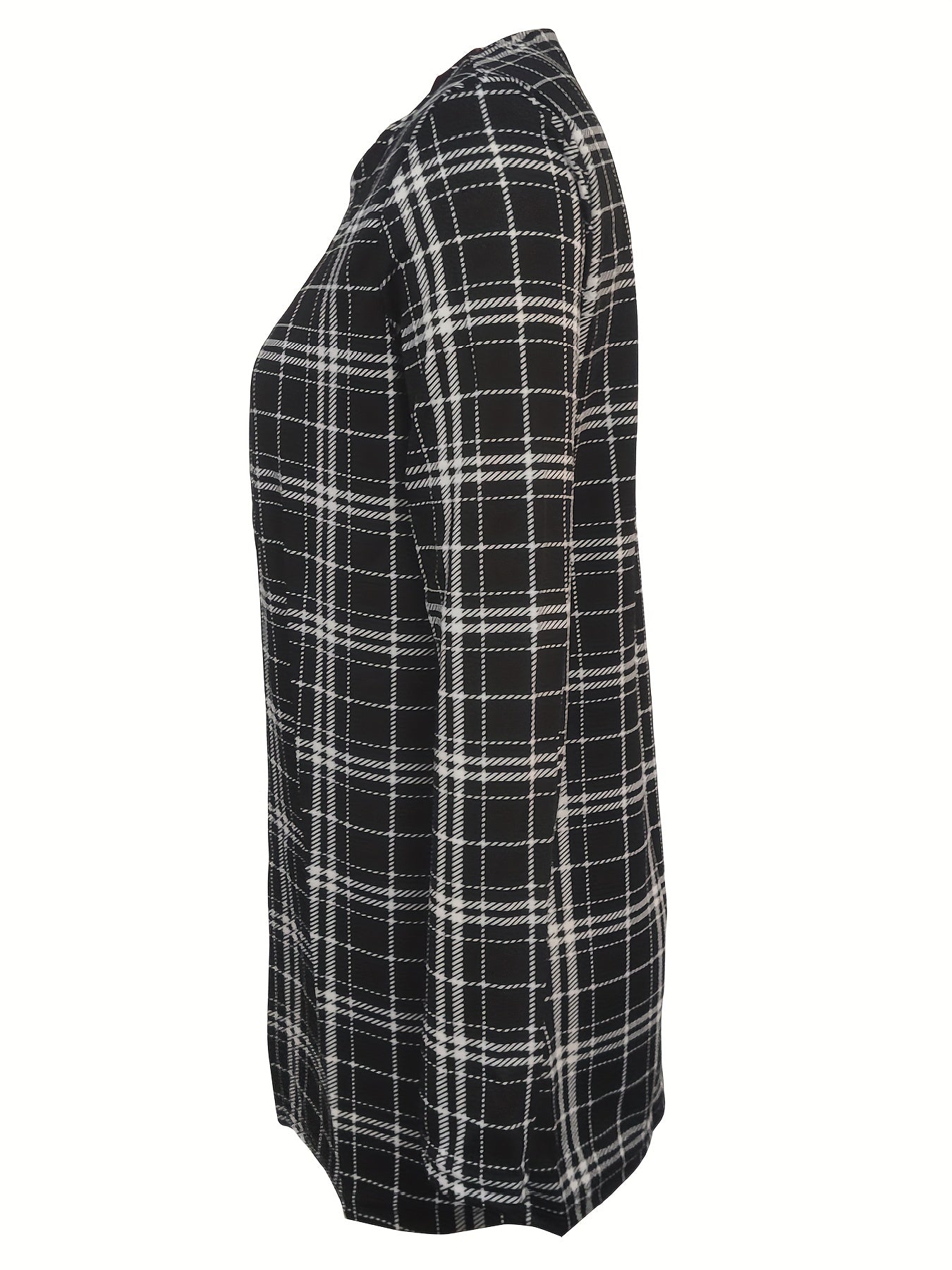 Plaid Print Open Front Jacket Long Sleeve Outerwear