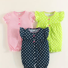 Striped Polka Dot Open Front 3pcs Set Baby Girls Bodysuits